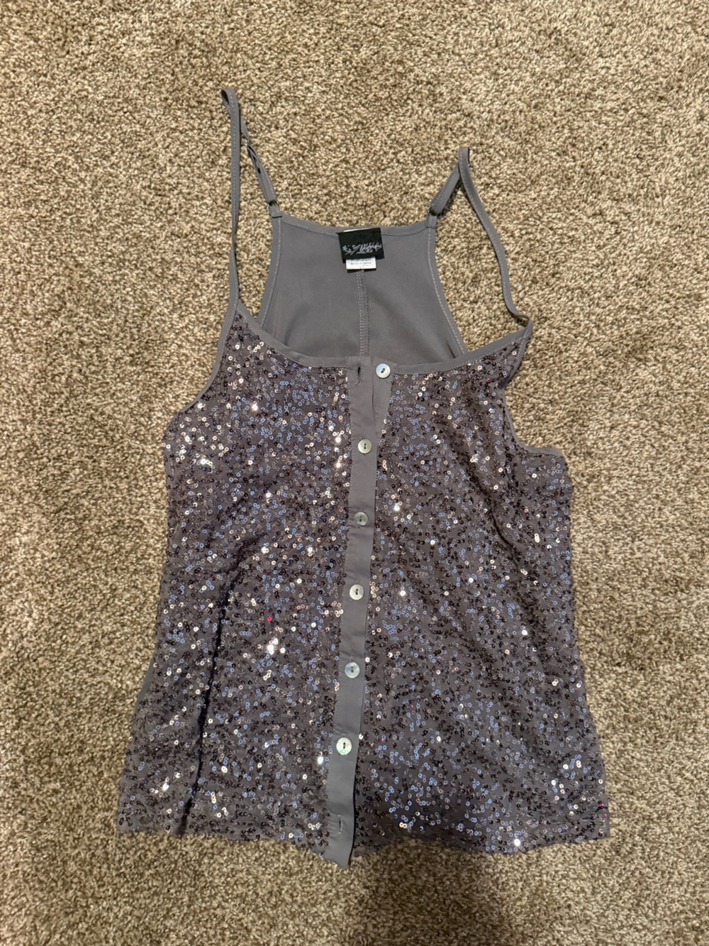 SHEIN Gray Sequin Button-Front Cami Tank